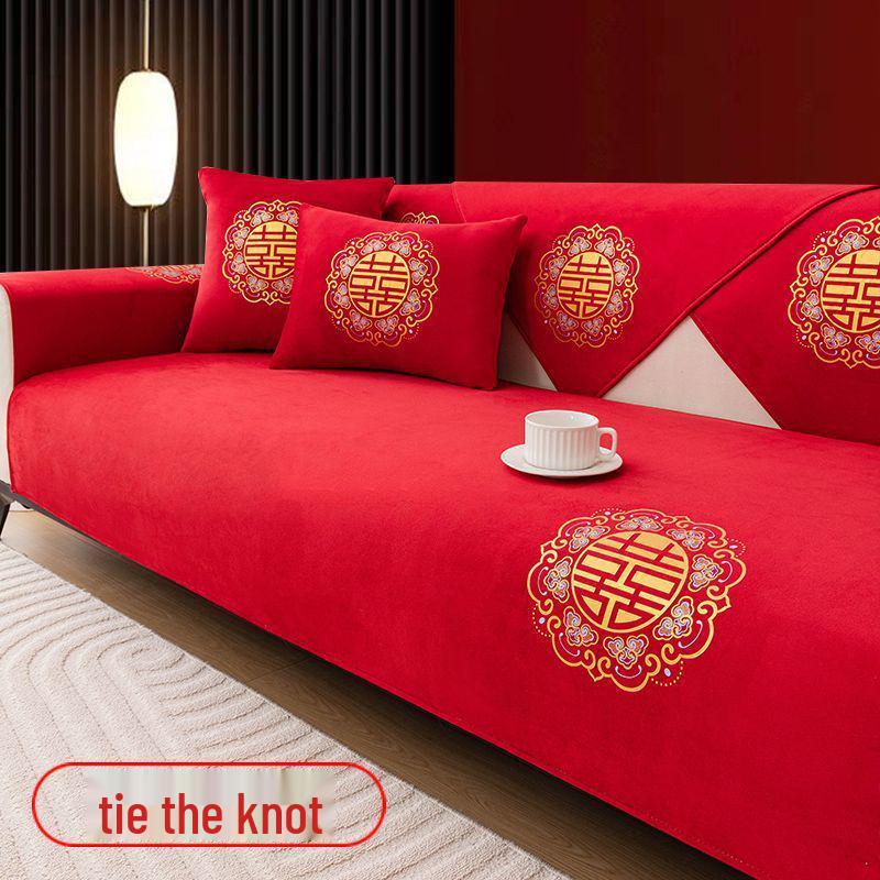 

Праздничный красный чехол на подушку для дивана - Универсальный декор для свадебной комнаты, Всесезонное покрывало 50x70 cm Armrest [No Pattern]