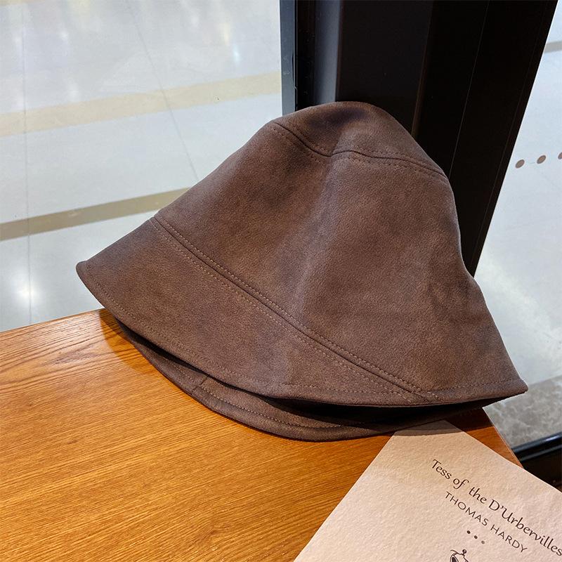 Black Suede Fisherman Hat for Women In Autumn and Winter Korean Style Japanese Trendy Face Showing Small Bucket Hat