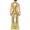 Boys Disco Costume Patchwork Printed Design Shiny Metallic Lapel Collar Long Flare Sleeve Bell Bottomed Pants Jumpsuit