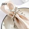 Wedding Napkin Rings Ring, Vintage Branch & Bird Design with Gold Finish, Open-End Holder for Elegant Clip Cloth Linen Dinner Napkins, Banquet