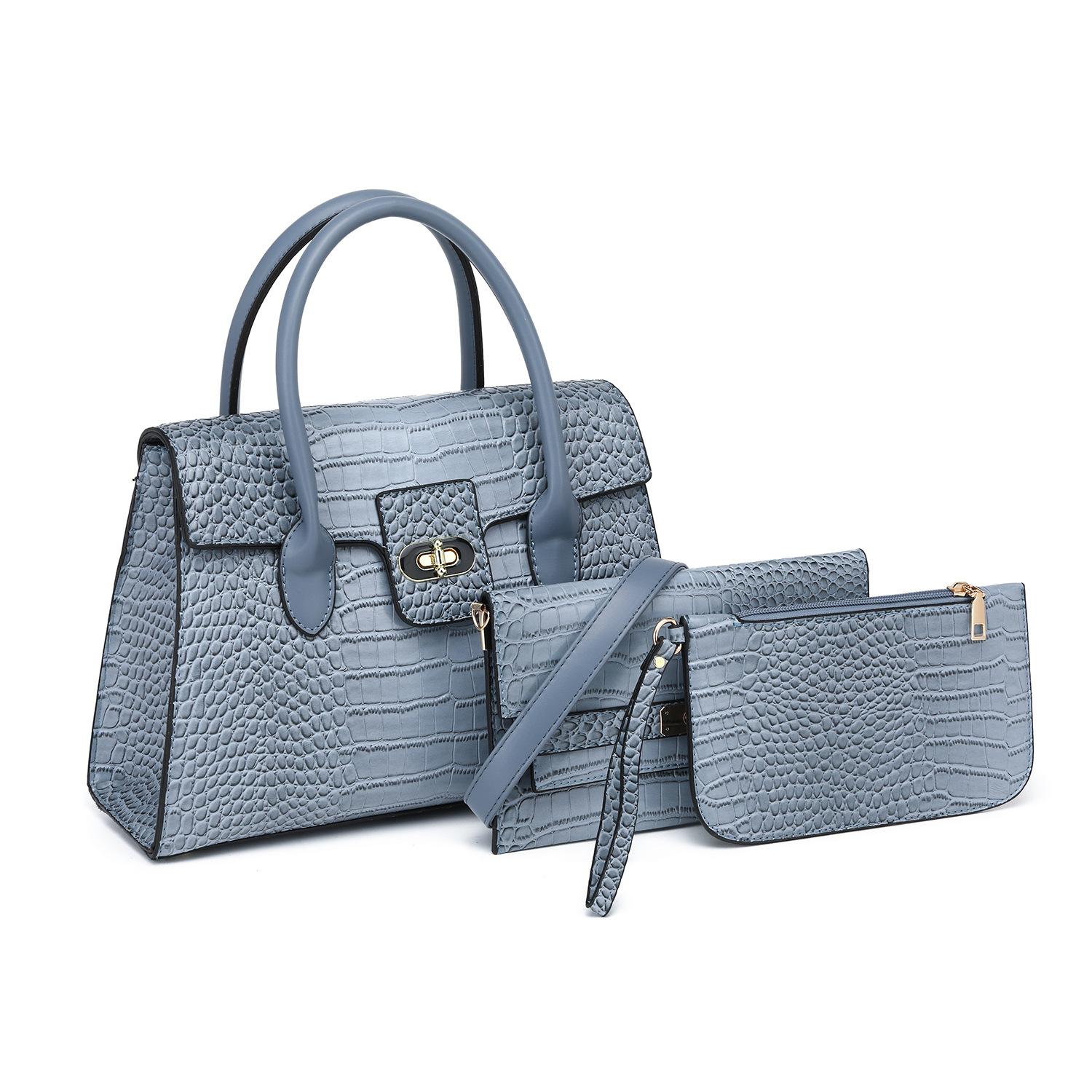 Spring Fashion Trend Light Luxury Crocodile Pattern Women S Portable Tote Bag синий