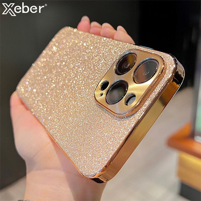 Luxury Plating Bling Glitter Rhinestones Gem Diamond Phone Case For iPhone 17 16 15 13 12 11 14 Pro Max Camera Protection Cover