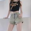 2024 Summer Women's High-Waisted Denim Hot Pants - Slim, Elastic, Straight A-Line Style