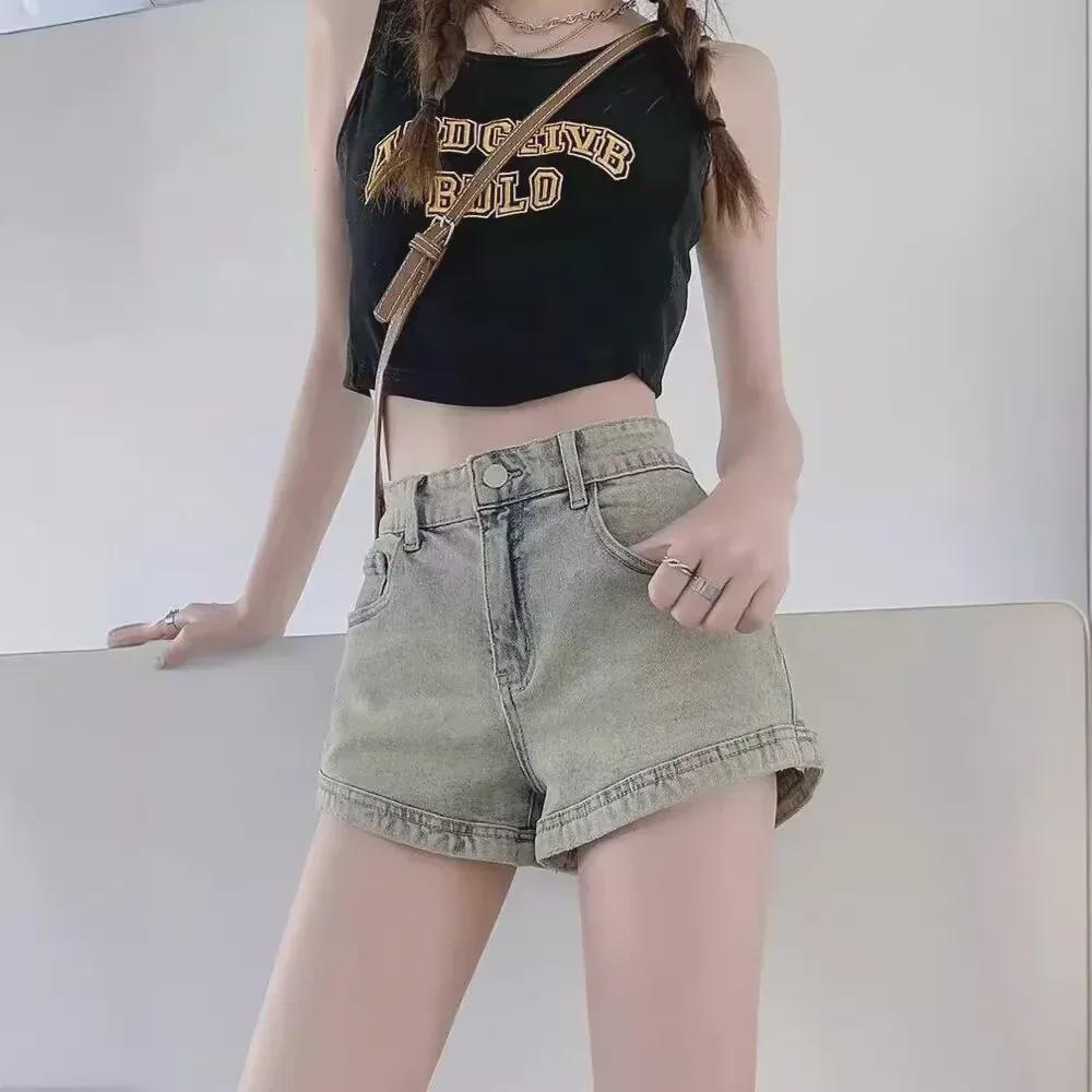 Dámské horké džínové kalhoty na léto 2024 s vysokým pasem – tenké, elastické, rovné áčko