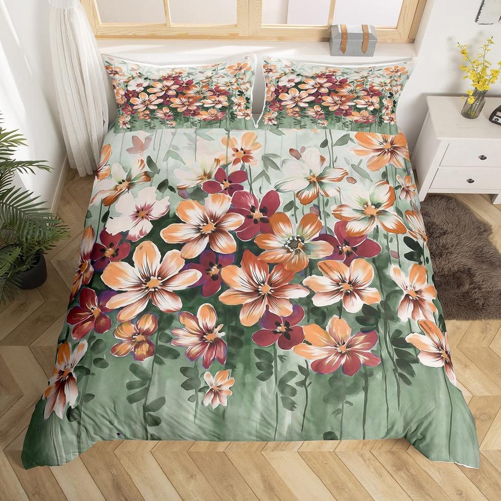 Rose Floral Duvet Cover Blossom Flowers Sunflower Bedding Set Fruit Comforter Cover Oil Painting Bedspread Cover Full King Size