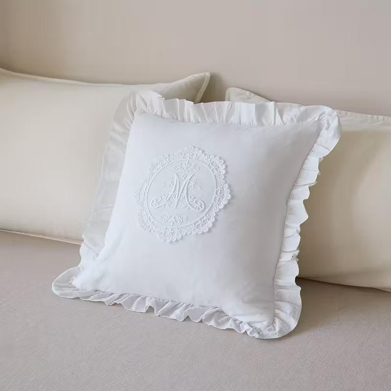 Lotus Frill French Lace Pillow Cover Wrinkle-Resistant Washed Material Soft Cushion Cover for Patio Balcony Sofa