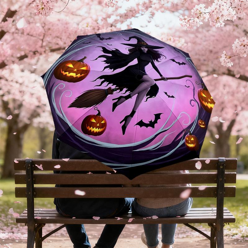 1PC Halloween Witch Umbrella-8-Rib Reinforced, Automatic Open, Lightweight & Durable, Cute Fashion Accessory for Outdoor-T176