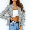 Ladies Fashion Casual British Suit Lapel Check Double-breasted Jacket
