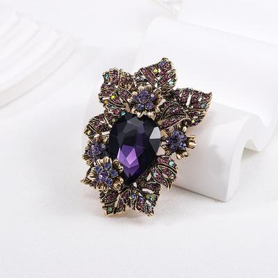 Vintage Broszka ze Szkła Kryształowego Francuski Kwiat Pin do Marynarki Męskiej Broszka do Ubrań Diamentowa Bankietowa