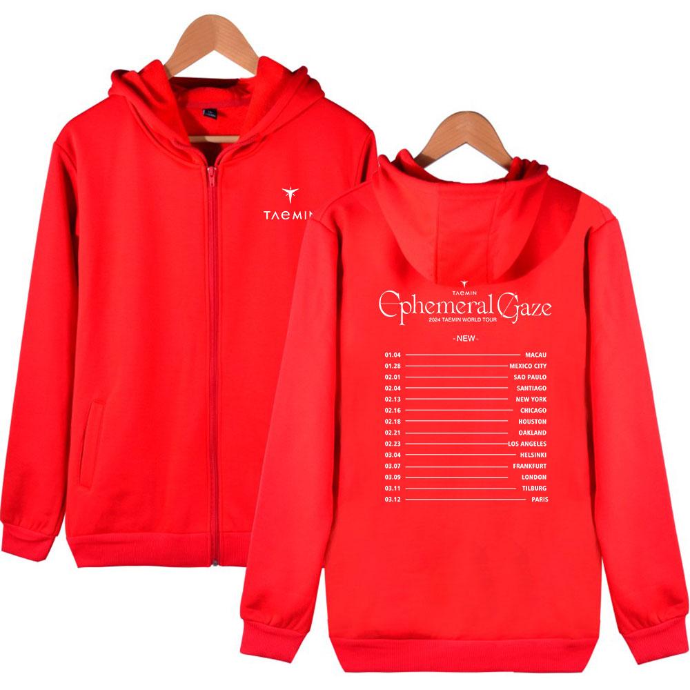 Autumn/Winter Zipper Cardigan Men Women s Casual Sweatshirt Taemin Ephemeral Letters Printed Hoodie Fashion Hip Hop Street Apparel XXS красный