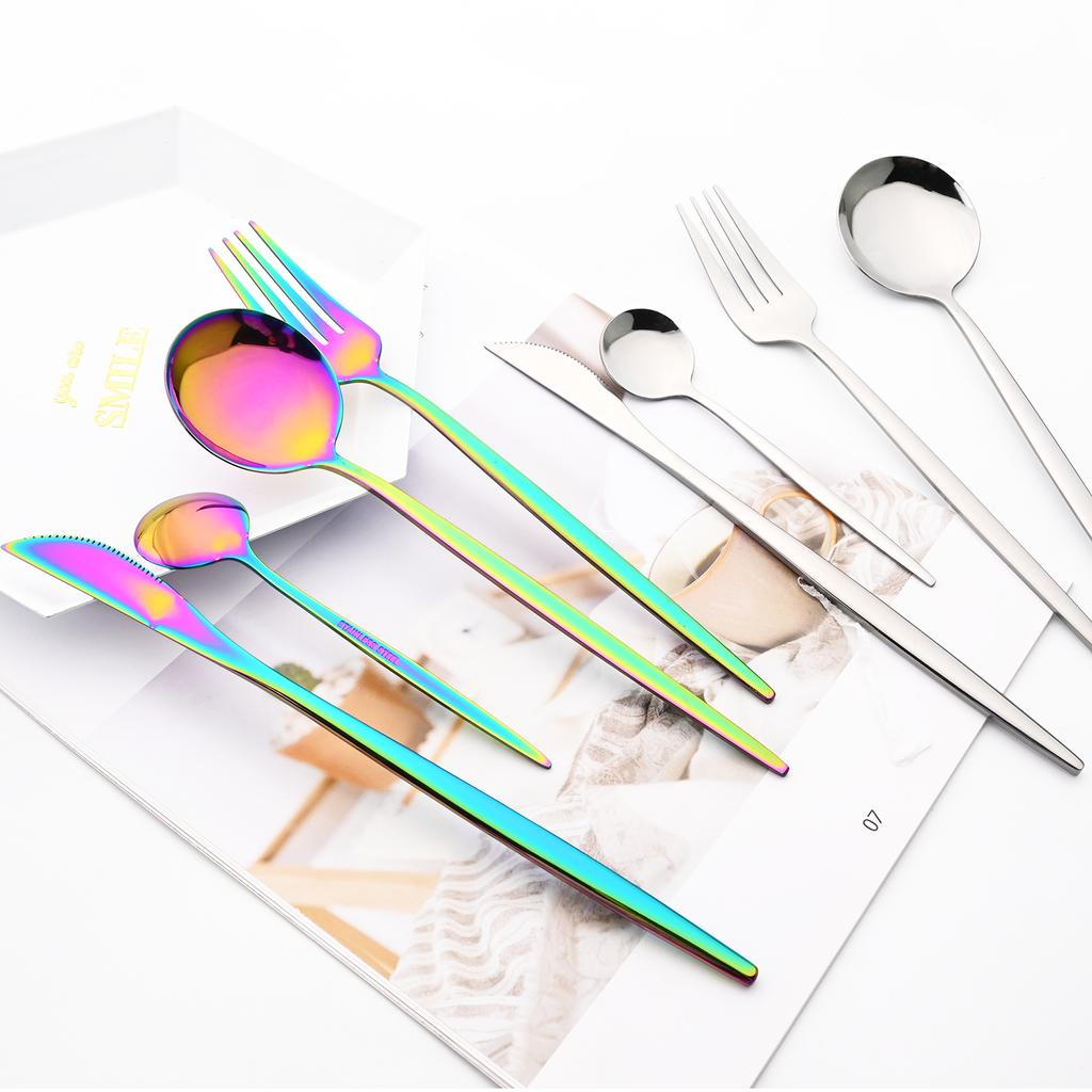 Jankng Gold 24Pcs Dinnerware Stainless Steel Cutlery Set Knife Fork Spoon Western Tableware Set Dinner Kitchen Silverware Set