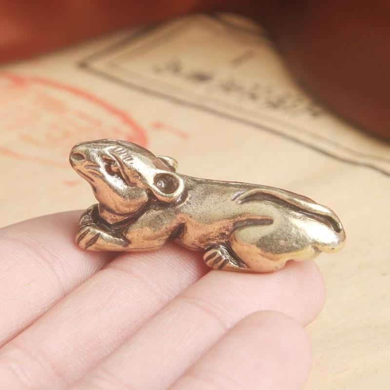Brass Zodiac Rat Desktop Ornament Small Mouse Copper Sculpture Craft Tea Pet Decoration Old Copperware Wholesale