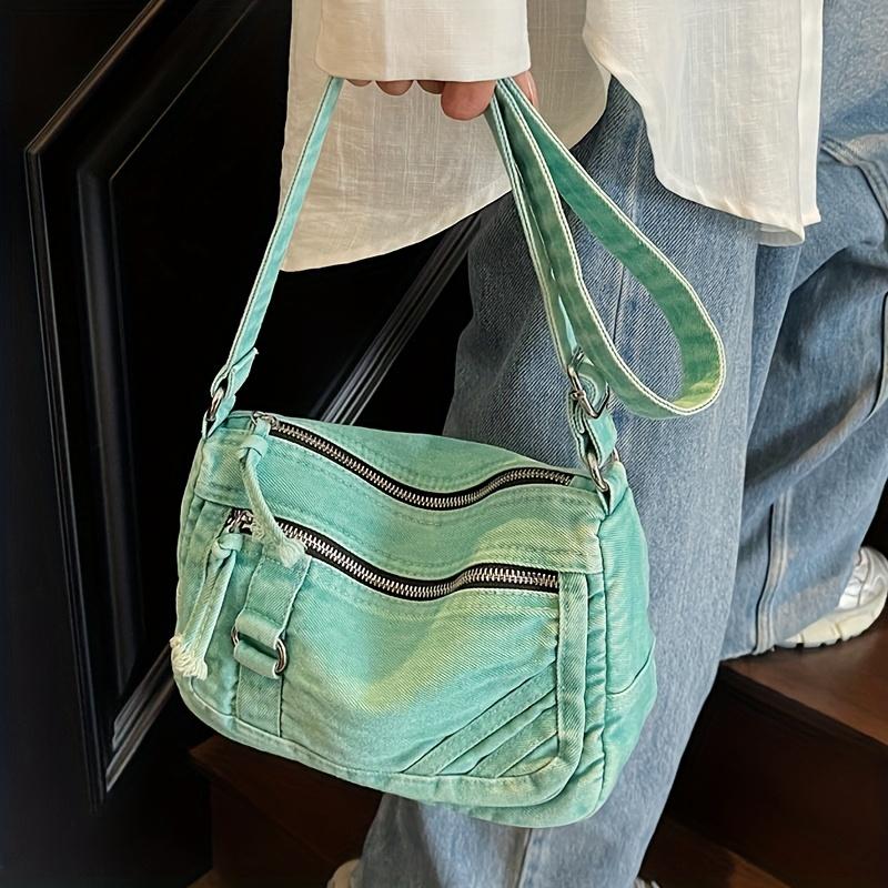 Retro Washed Denim Crossbody Bag for Women In Summer, Simple and Artistic Casual, Multi Pocket Single Shoulder Small Square Bag