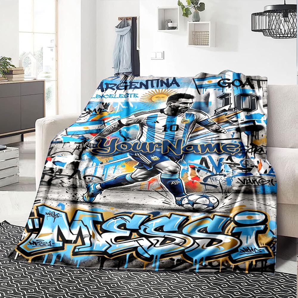 Messi Customize Your Name Blanket Cozy Personalized Blanket Durable Comfort Great for Office Chair Bedding Living Room All-Season Use