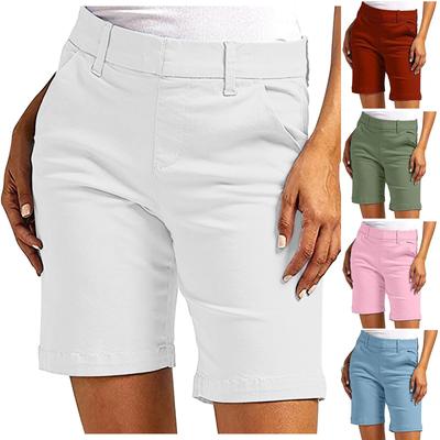 Women's Casual Stretch Chino Shorts with Pockets, Comfortable Mid-Rise Summer Shorts for Everyday Wear Rust Color