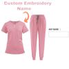 DIY Name Embroidery Customization Women's Uniform Quick-drying Fabric Solid Color V-neck Pocket Short-sleeved Trousers Suit Dry-nurse Work Clothes