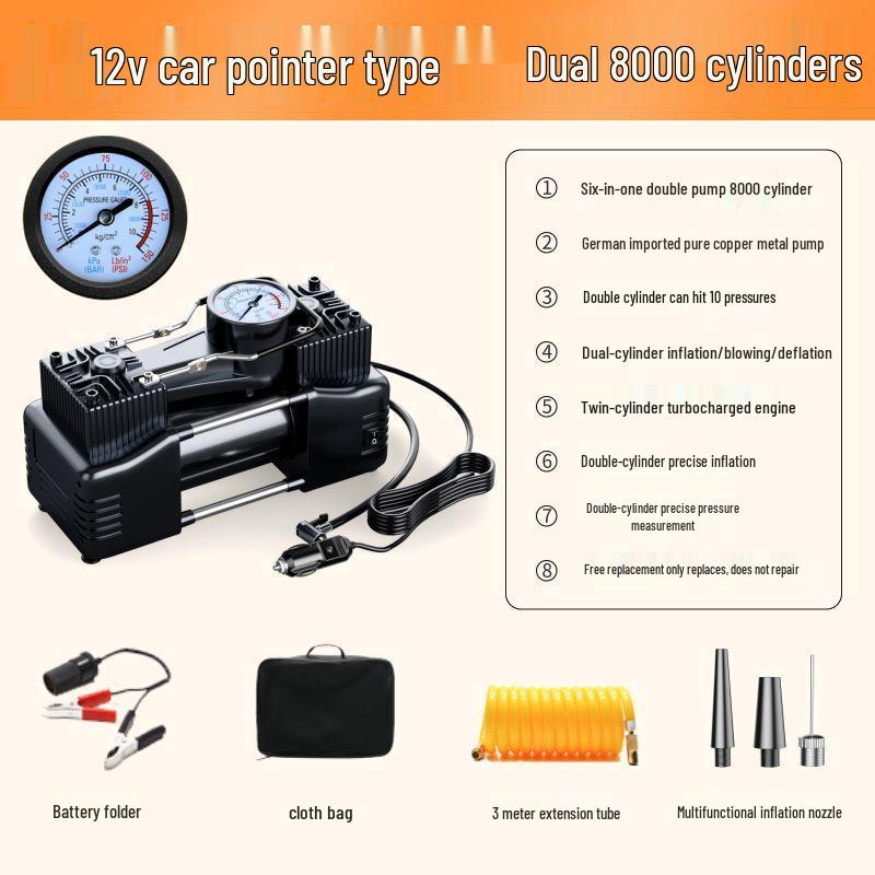 Dual-Cylinder High-Power Electric Car and Home Tire Inflator