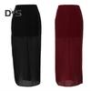 Women Maxi Skirt High Waist Mesh Yarn Cover Perspective Solid Color Skirt Hip Wrapped Split Design Long Skirt
