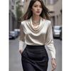 Women Solid Color Long Sleeve Simple Ruffled Collar Top Stain Elegant Shirt
