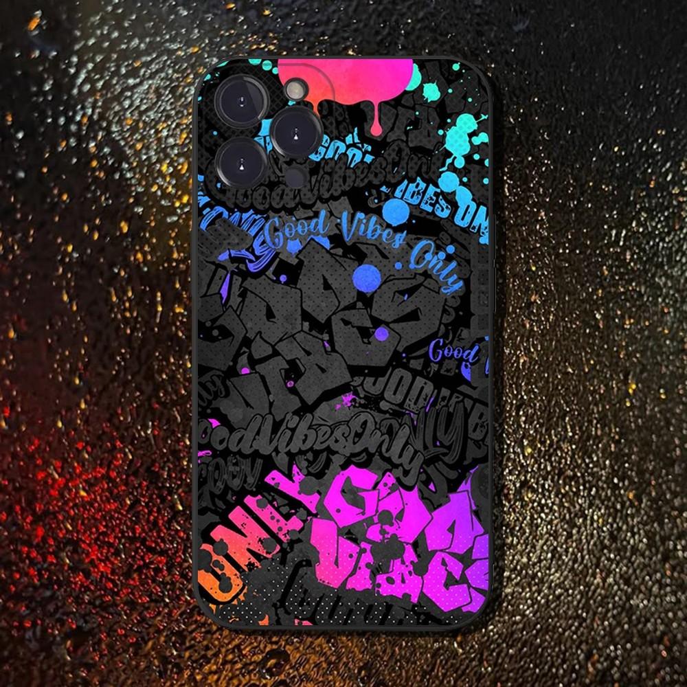 Graffiti Phone Case For iPhone 16,15,14,13,12,11 Plus,Pro Max,XS,X,XR,SE,Mini,8,7,Soft Silicone Black Cover