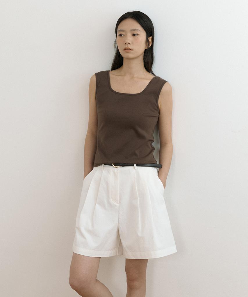 Lingseoul Square Neck Sleeveless Top-Brown