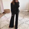 2026 Autumn/Winter Solid Batwing Sleeve Knit Two-Piece Set with Drawstring High-Waist Wide-Leg Pants
