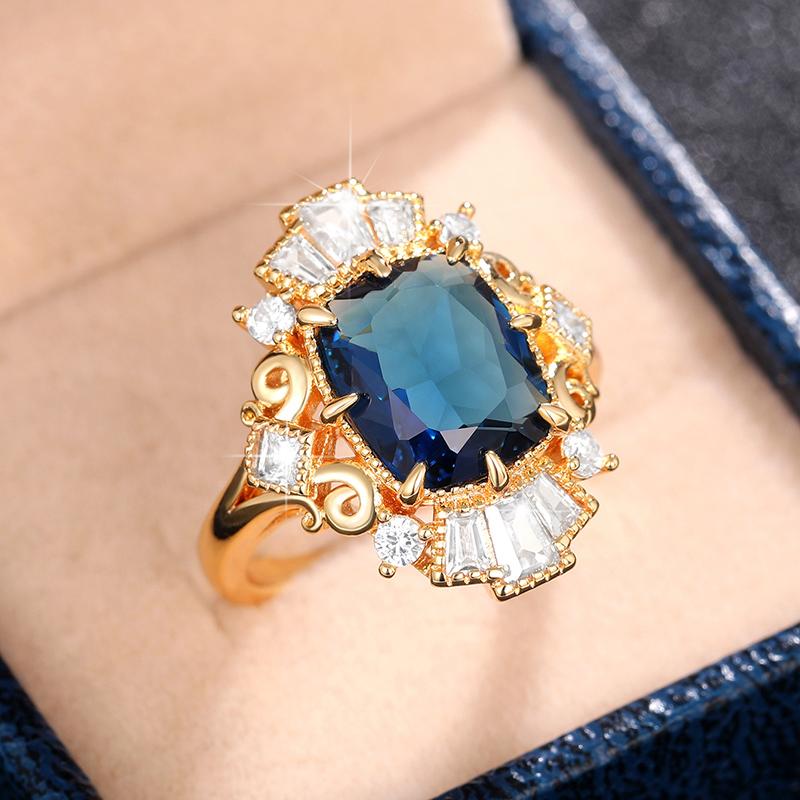 Gorgeous Navy Blue Cubic Zirconia Women Ring Wedding Engagement Accessories Series Gold Color/Silver Color Luxury Jewelry
