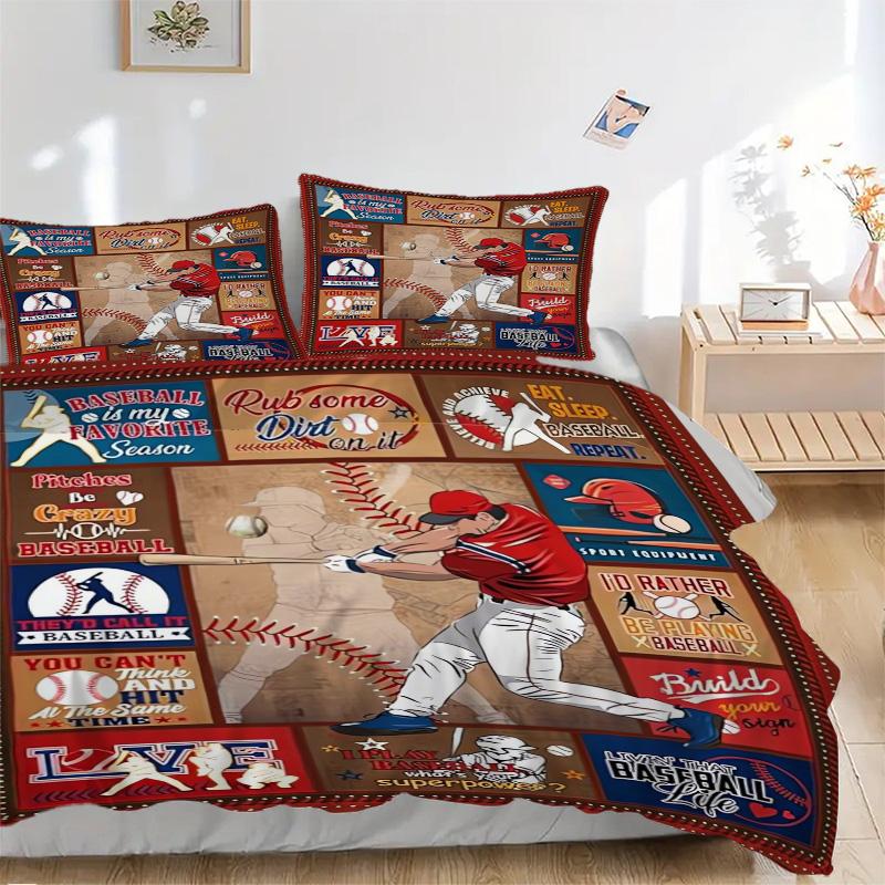Baseball Artwork Quilt Panel Print 3Pcs Bedding Setduvet Cover With 2 Bedropillowcase Home Birthday Gift