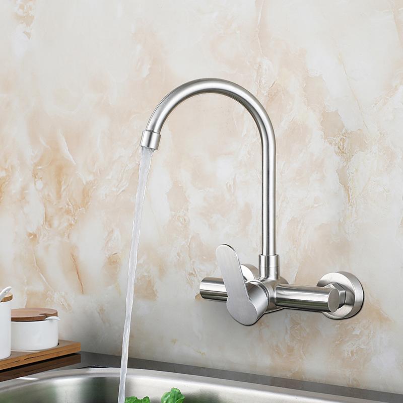 

Stainless Steel Double Hole Wall Mounted Cold and Hot Faucet Balcony Rotating Kitchen Faucet Torneiras De Cozinha Batidora помаранчевий