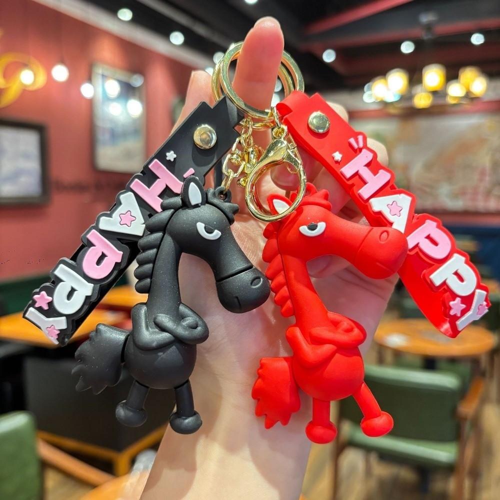 Cute Lucky Horse Keyring Traditional New Year Keyring Funny Animal Car Keychain  Bag Decoration