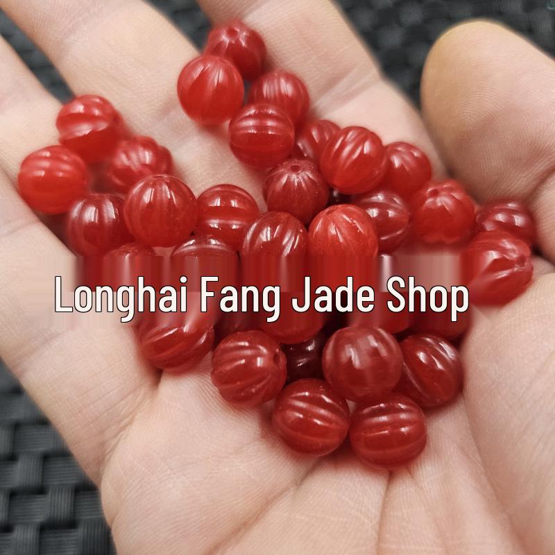 Браслет/Ожерелье из круглых бусин Красного Кварцита и Нефрита - Аксессуар с драгоценным камнем Тыква Кровавая Курица 8mm