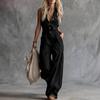 2026 Linnenmix Mouwloze V-hals Jumpsuit Hoge Taille Rechte Pijp Romper Dames Casual Straatkleding