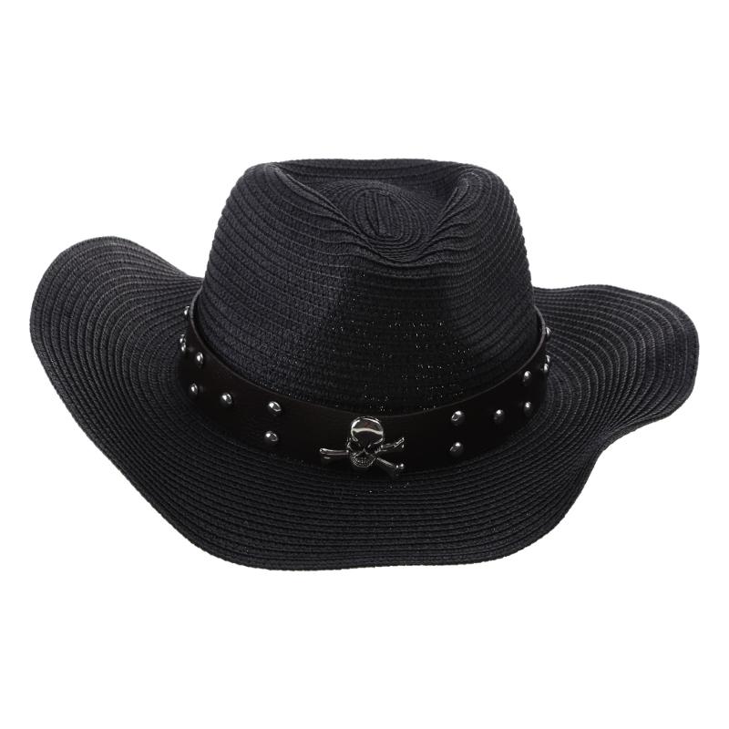Stile Etnico Cappello da Cowboy Estivo Protezione Solare Intreccio di Paglia Cappello Western Protezione Solare