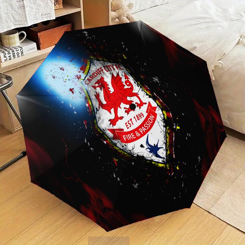 Football Club Cardiff Automatic Folding Umbrella - 8-Rib Travel Umbrella with Auto Open/Close & Portable Gifts for Holidays or Birthdays