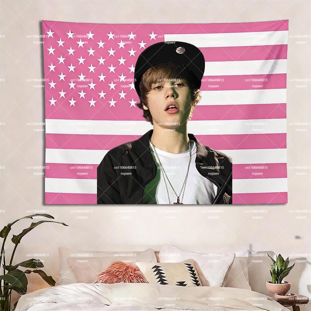 Arazzo Bandiera USA Rosa di J-Justin B-Bieber, Appeso a Parete Pop Star Y2K per Stanza dei Fan Camera da Letto Decorazione Dormitorio