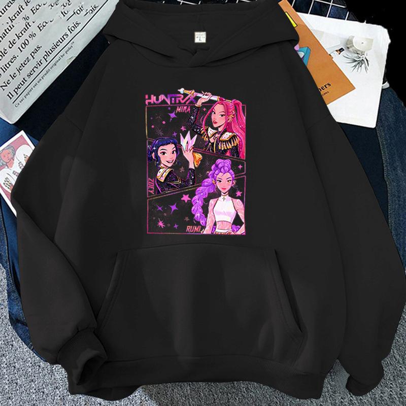 Cartoon Kpop Demon Hunter Printed Hoodie Women Men Hooded Pullover Hip Hop Y2k Fall Winter Long Sleeves Fleece Soft Streetwear