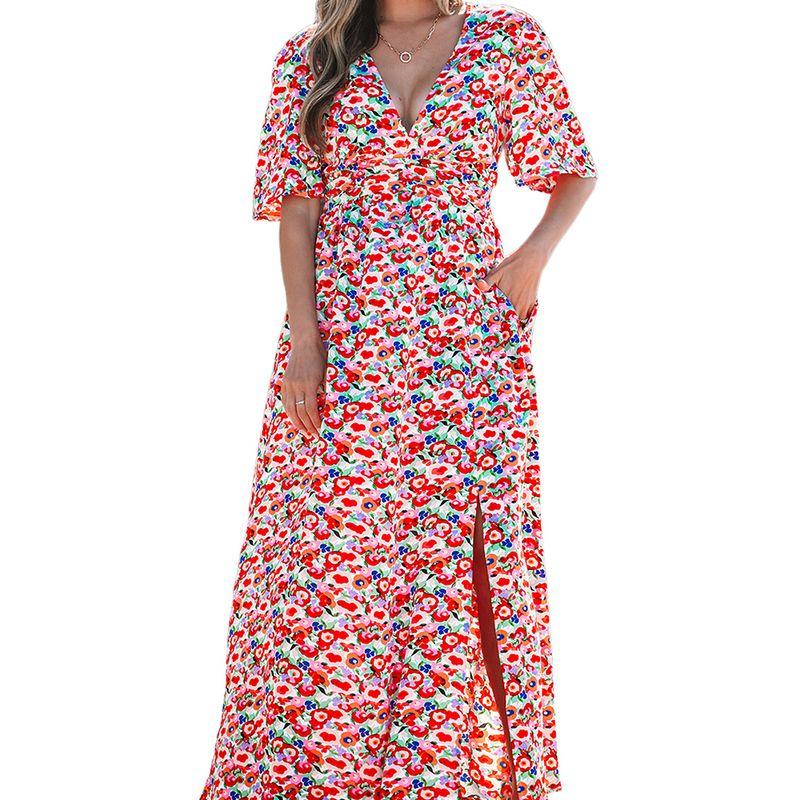 US Shiying Summer New Arrival Florals Backless Dress Female 2025 Seaside Vacation Style Side Slit Dress