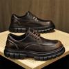Men's Spring Casual Leather Derby Shoes with Thick, Lightweight Sole for Height Increase