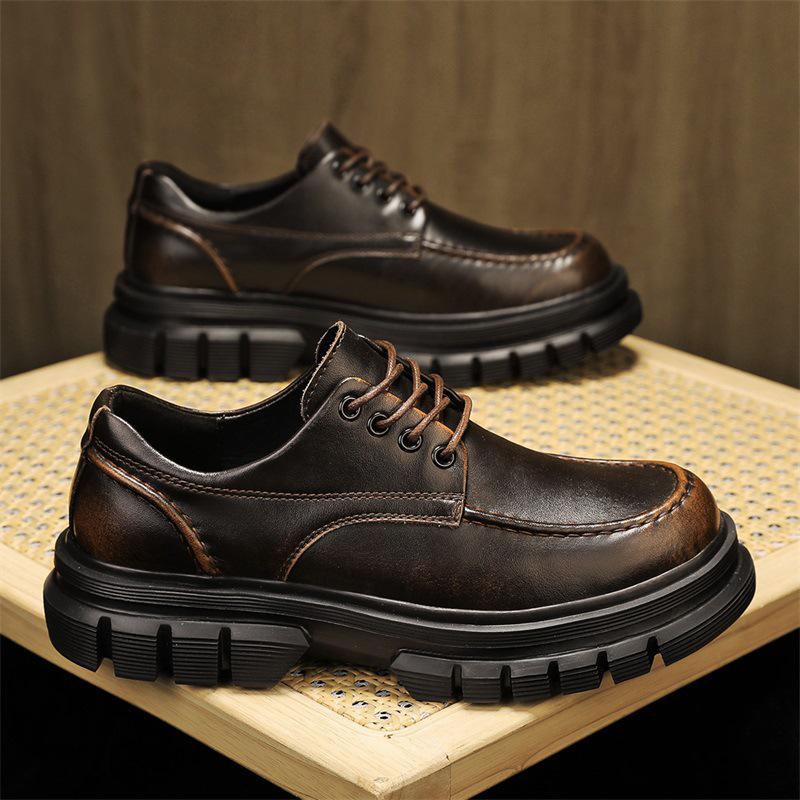 Men's Spring Casual Leather Derby Shoes with Thick, Lightweight Sole for Height Increase