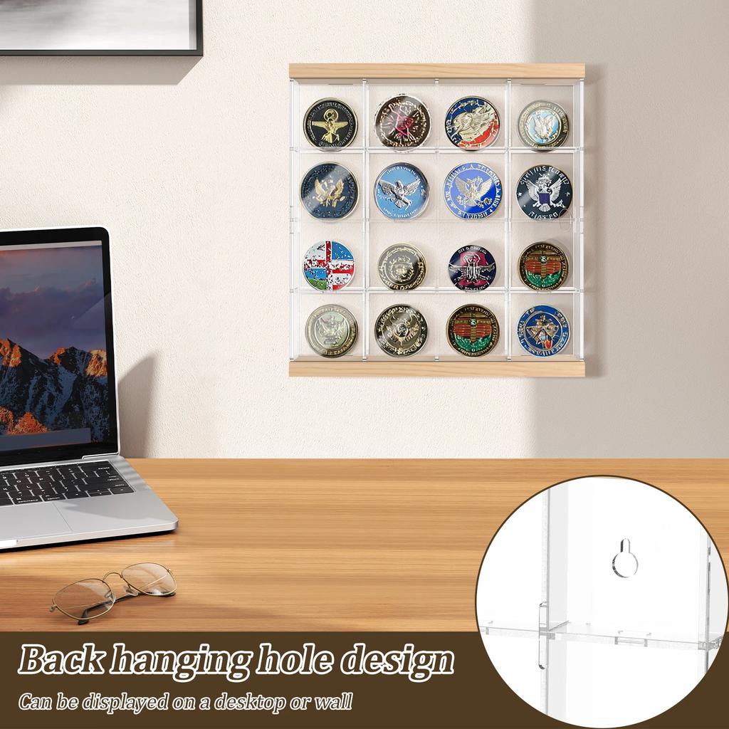 4 Layers Acrylic Coin Holder Clear Challenge Coin Holder with 16/24 Compartments Mini Handmade Statue Collection Display Box