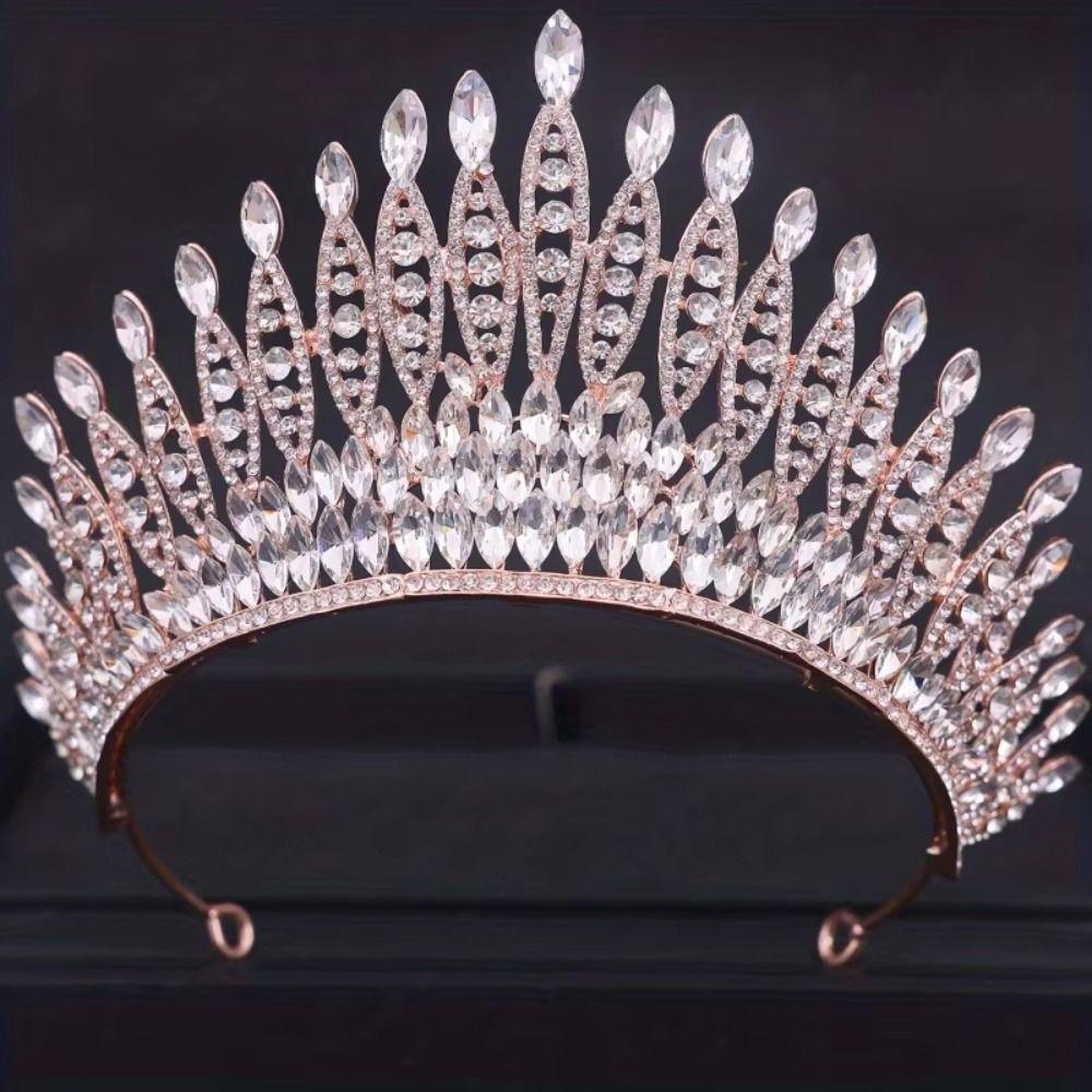 Luxury Zinc Zinc Alloy Princess Crown Sparkling Rhinestone Diadem Girls Party Headbands  Stage Performances