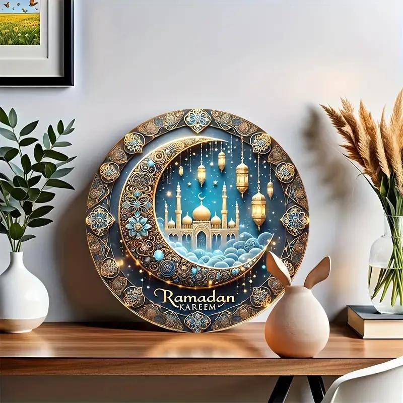1pcs Ramadan Mubarak Party Moon Star Decoration Eid Al Adha Hanging Round Acrylic Decoration Suitable for Islamic Muslim Parties