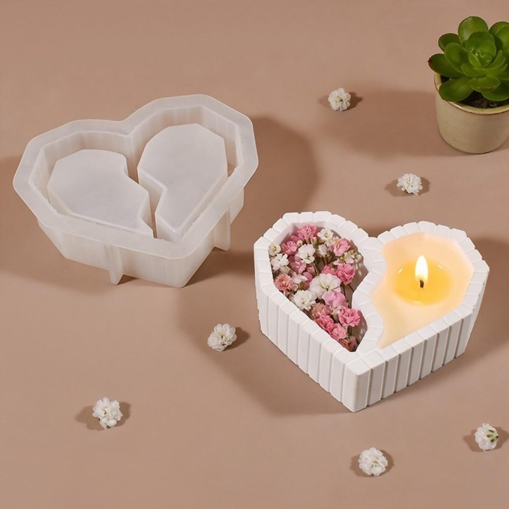 Heart-shaped Candlestick Mold Two Grid 3D Plaster Mold Convenient Candle Cup Molds  Home Decor