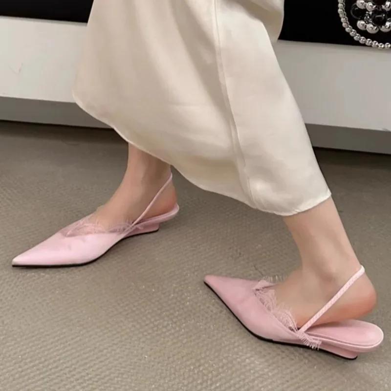 Shoes Female 2025 Summer Mules Women's Sandals Fashion Lace Trimmed Dress Sandals Women Pointed Toe Slip on Shoes Women Zapatos