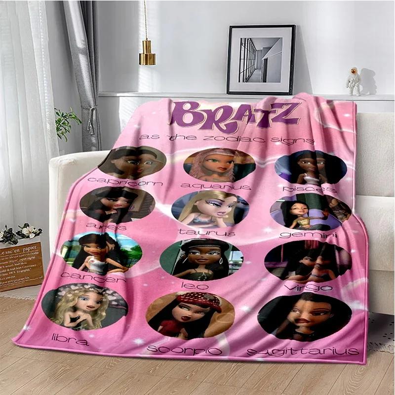 Kawaii Bratz Cartoon Anime Cute Throws Blanket Girl Sofa Home Hiking Picnic Bed Fashion Super Soft Flannel Blanket Birthday Gift