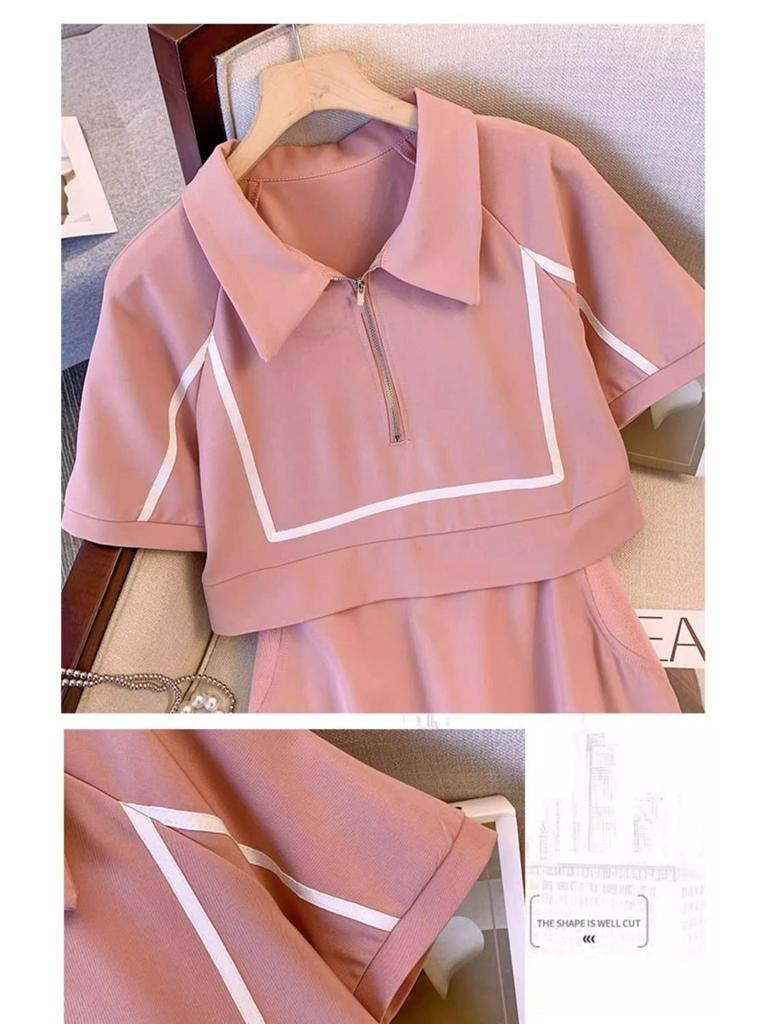Plus Size Stylish Two-Piece Look Polo Dress - Summer Casual Short Sleeve Slimming Skirt