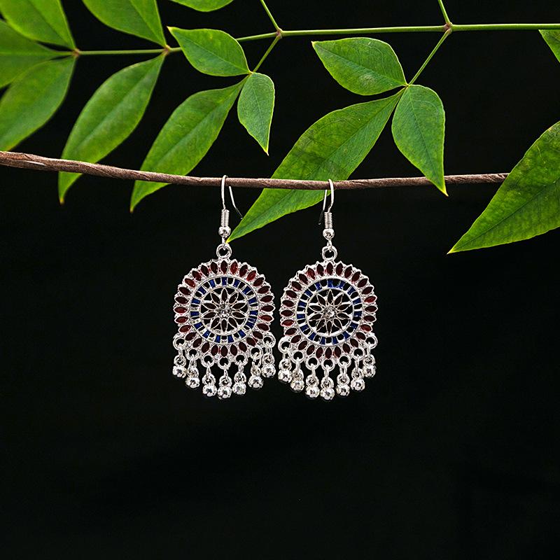 Vintage Ethnic Miao Silver Teardrop Tassel Earrings