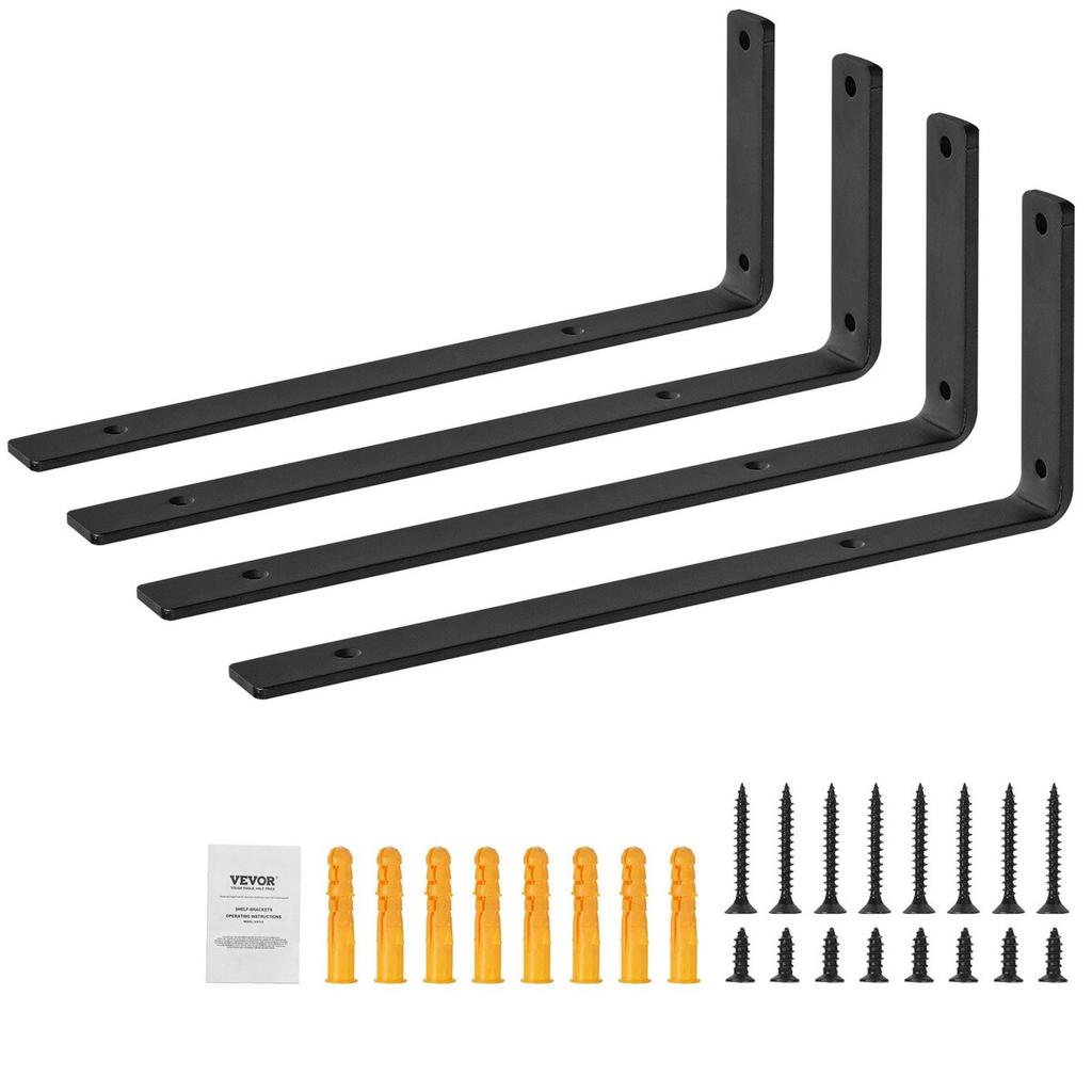Regalhalterung, Robuste schwebende Regalhalterungen 10 x 6 Zoll, 4 Stück Halterungen für Regale, 5 mm Dicke Mattschwarz L-Regalhalterung, Stahlregalhalterungen