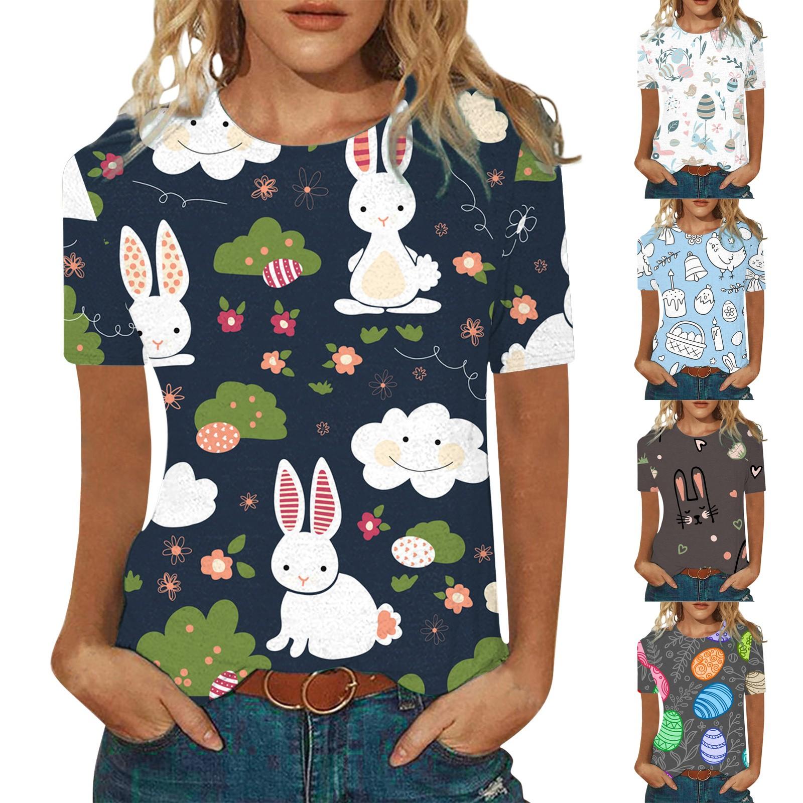

Модный женский пасхальный принт, осенний и зимний повседневный топ с короткими рукавами и круглым вырезом с принтом
