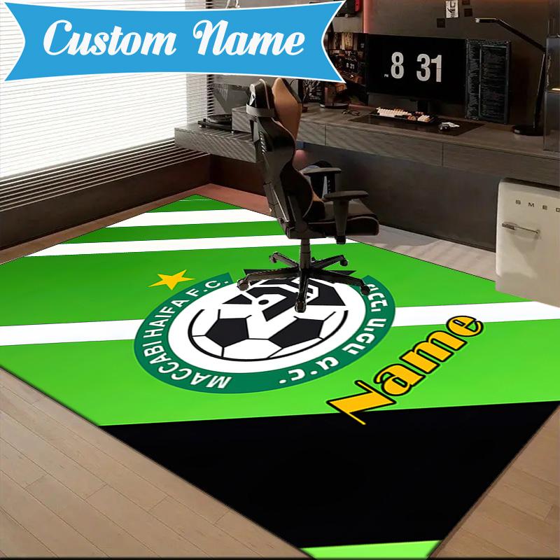 Custom Name Maccabi Football Crest Rug Game Carpet, Floor Mat for Bedroom Living Room Entryway Rug, Home Decor Idea Gift for Christmas birthday